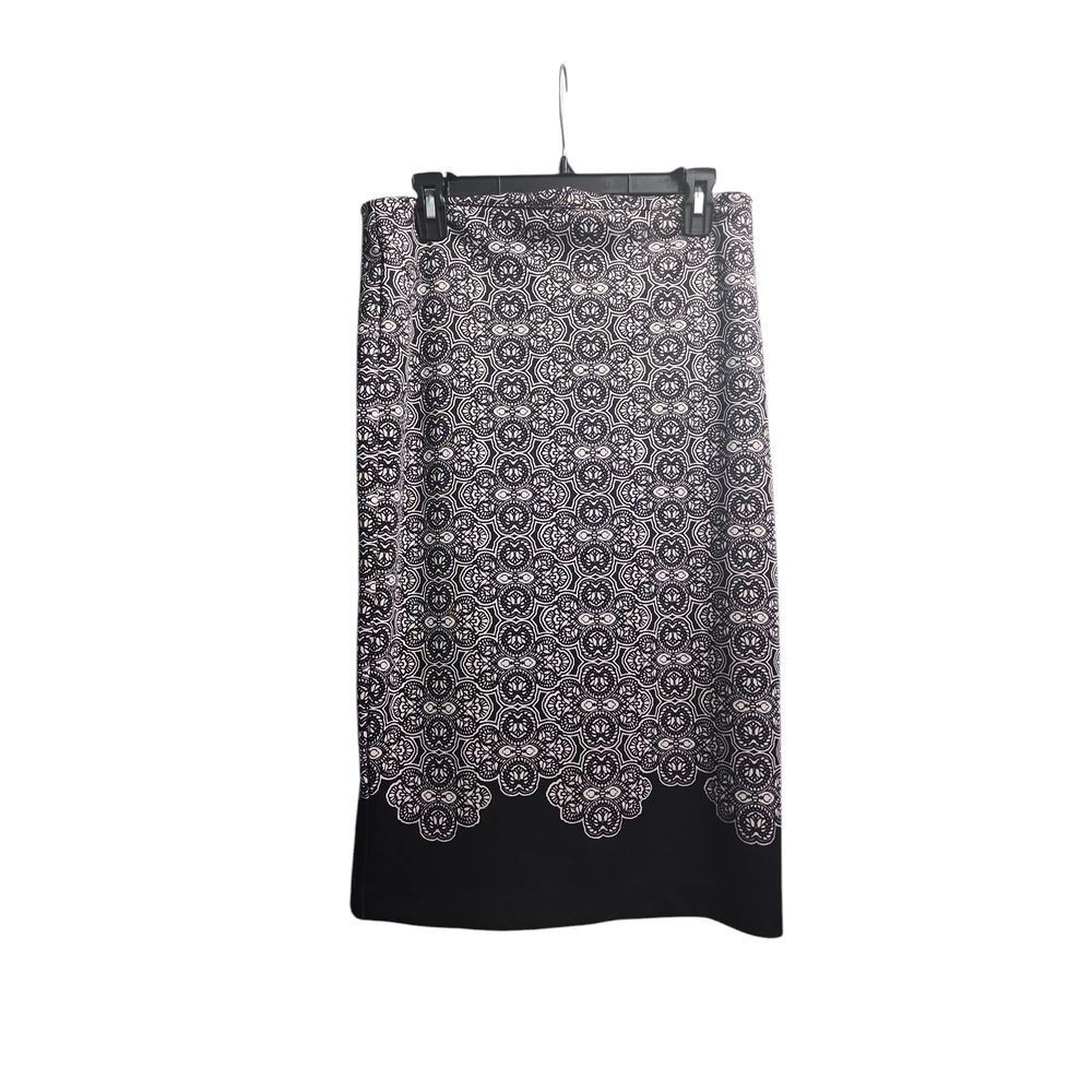 New York & Company Stretch Pencil Skirt Black White Pattern Size 8